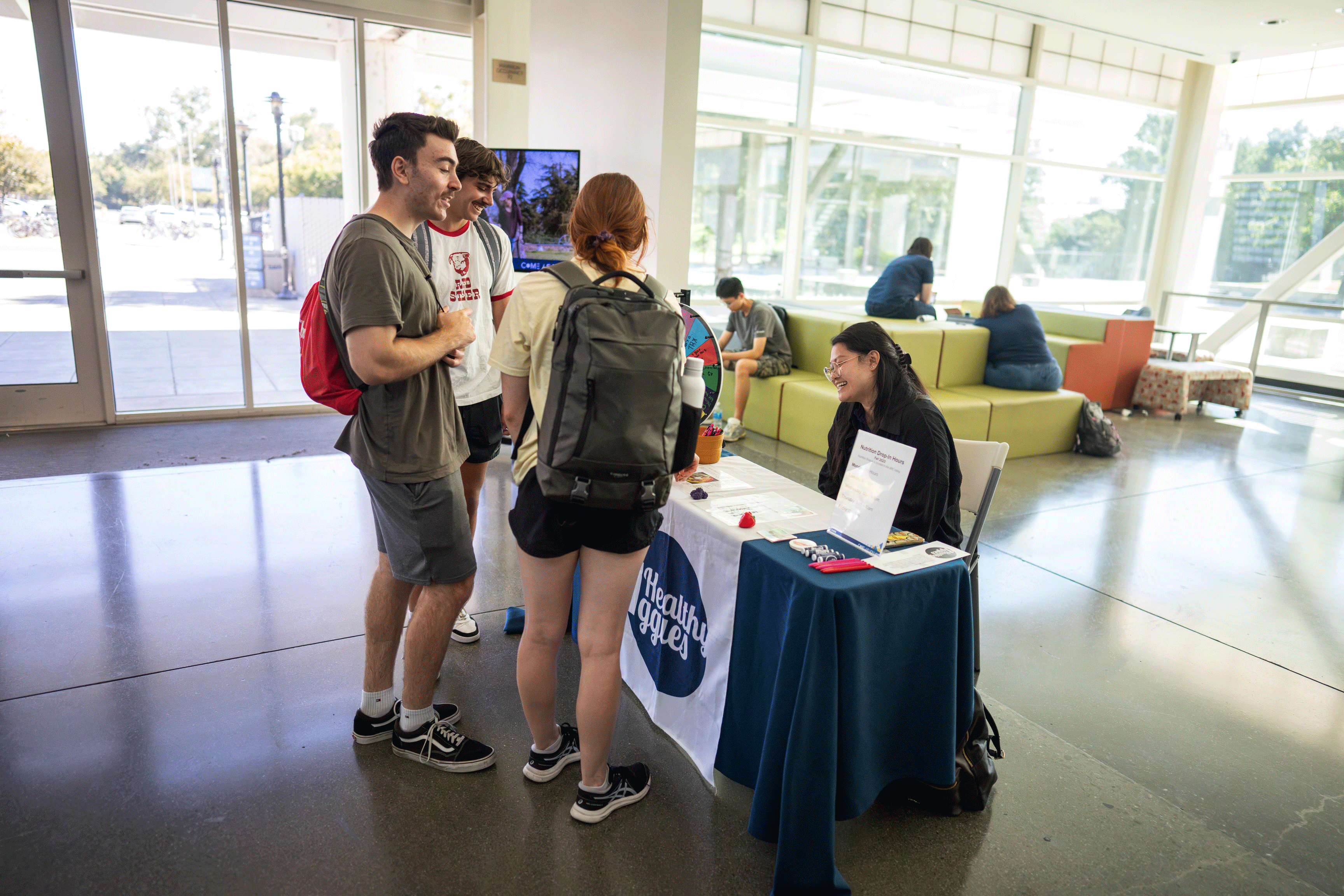 Wendy Liang, a senior majoring in clinical nutrition, holds drop-in nutrition hours for Healthy Aggies in the ARC lobby. Photo by: Jael Mackendorf, UC Davis 